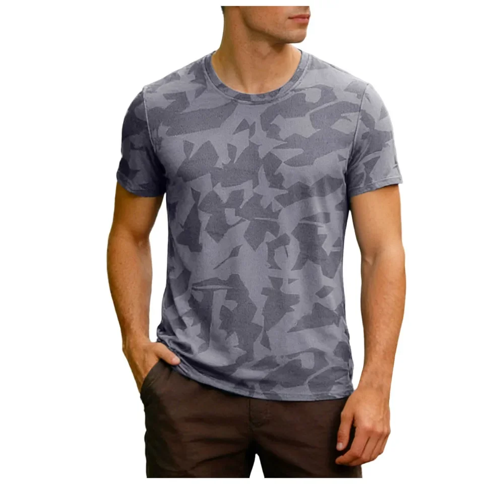 Men's Ice Silk T-Shirt Summer Thin Camouflage Tops Quick Drying Breathable Short Sleeve Sports T
