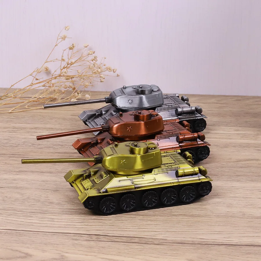 T34 Tank Model Zinc Alloy Rotatable Turret Fixed Track Immovable Desktop Ornament Simulation Retro Military Model Metal Crafts