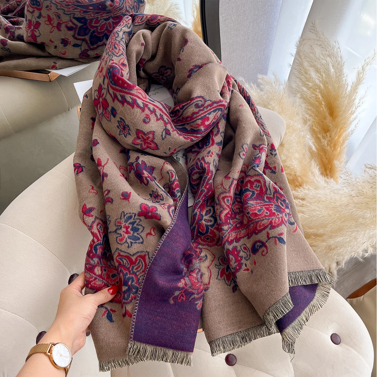 Neue Winter Eleganz Kaschmir Schal Frauen Paisley Zwei-Seitige Schal Weibliche Pashmina Luxus Marke Poncho Dicke Decke Warme Bufanda – Detail 10