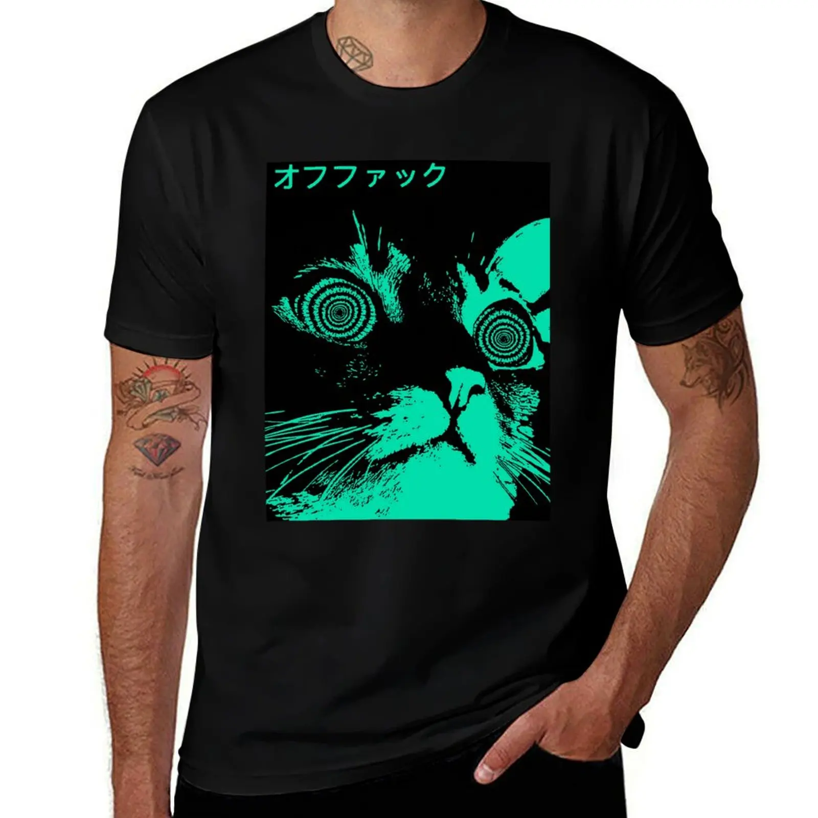 Vaporwave Cool Cat Japanese Urban Neon Style T-Shirt vintage graphic tee quick-drying shirts graphic tee oversized t shirt men