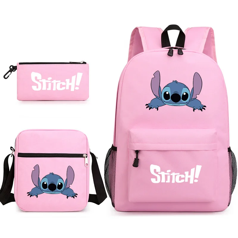 Simples Lilo e Stitch Mochila, Feminino e Masculino Lovely Student School Bag, Grande Capacidade, Light Laptop Bag, Mochilas de Viagem, 3PCs