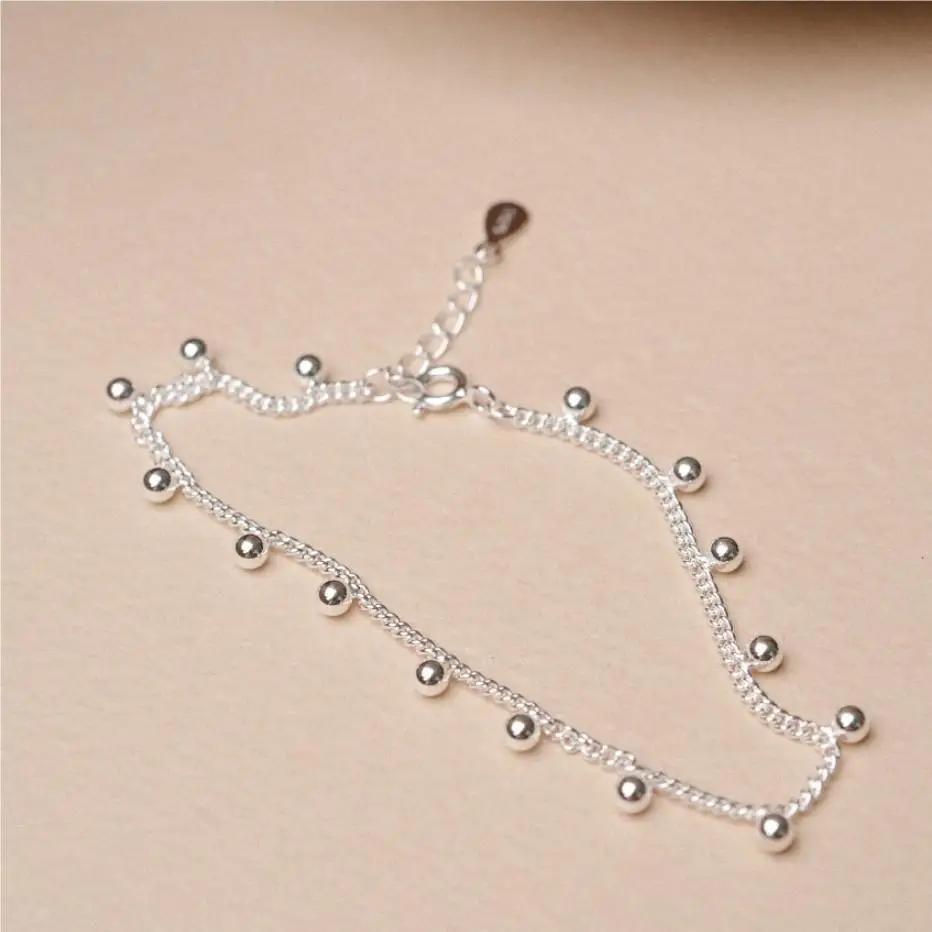 Authentic 925 Sterling silver lucky Beads chain Strand Bracelet Wrist jewelry Gift C-A329