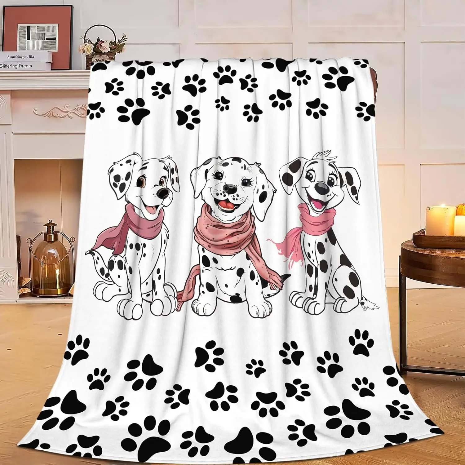 Dalmatian Blanket Dog Puppy Fleece Throw Blanket Super Soft Warm Cozy Fuzzy Plush Dogs Blanket Gifts for Girls Boys Kids Room