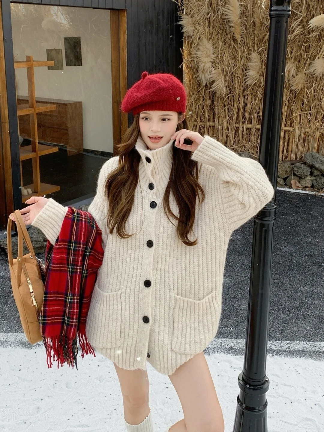 

plus Size Women's Thickened Single Button Stand Collar Knitwear Coat Warm Autumn Winter New Style Comfortable Casual Outerwear