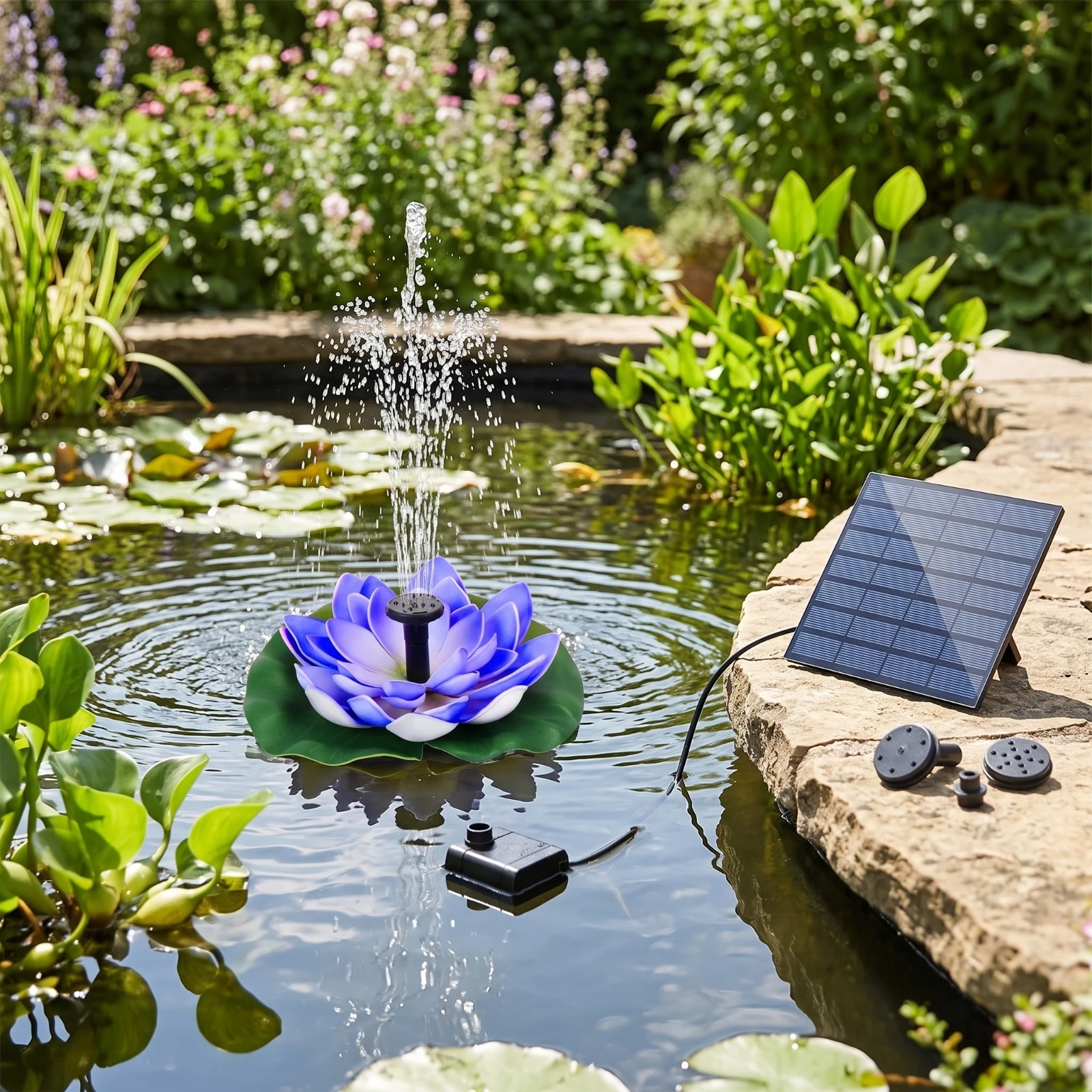 Floating Solar Fountain Outdoor Lotus Solar Fountain for Bird Lovers, Birdbath, Pond