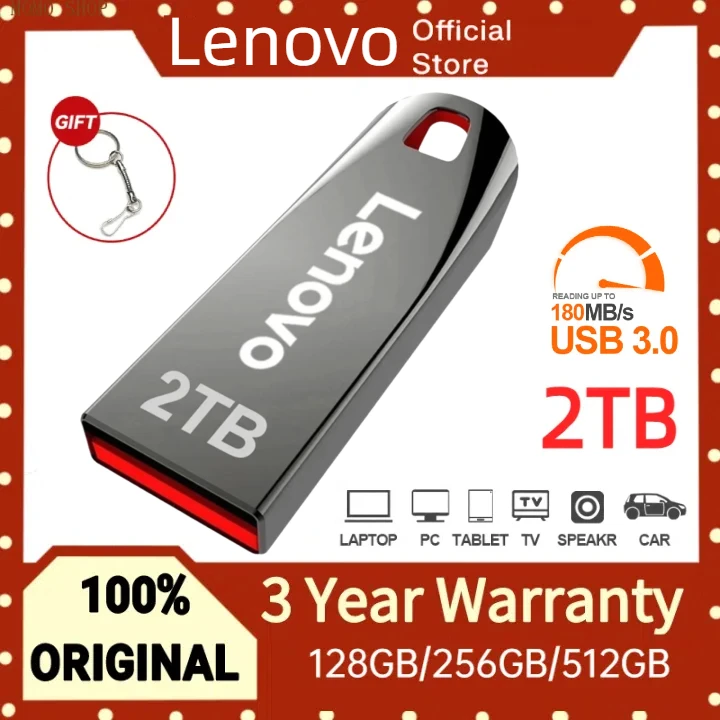 레노버 메탈 펜드라이브 고속 USB 3.0 플래시 드라이브, 휴대용 USB 드라이브, 방수 메모리, 플래시 디스크, 2TB, 1TB, 512GB, 256GB 