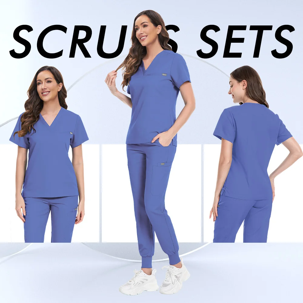 Uniformi da infermiera a maniche corte Top con scollo a V Pantaloni da jogging Tute chirurgiche Donna Dentista Tuta da infermiera Pet Hospital Doctor Scrubs Set