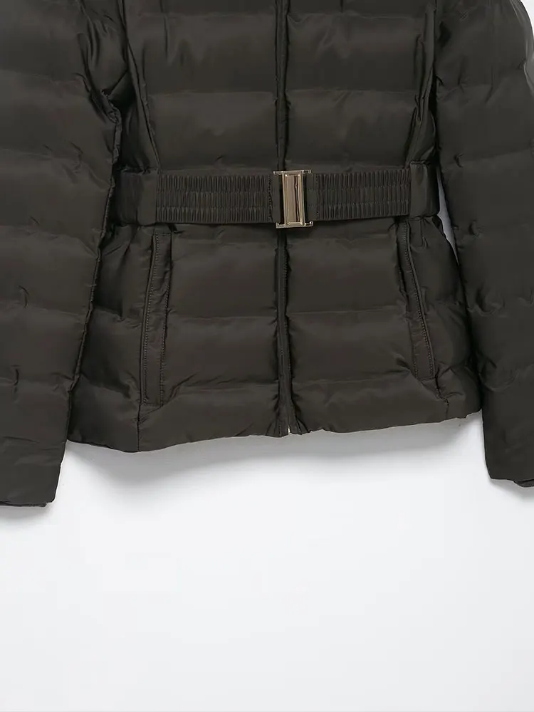 2025 여성 신상 패션 솔리드 긴 소매 지퍼 후드 파카 코트 벨트 포함 여성 캐주얼 코트