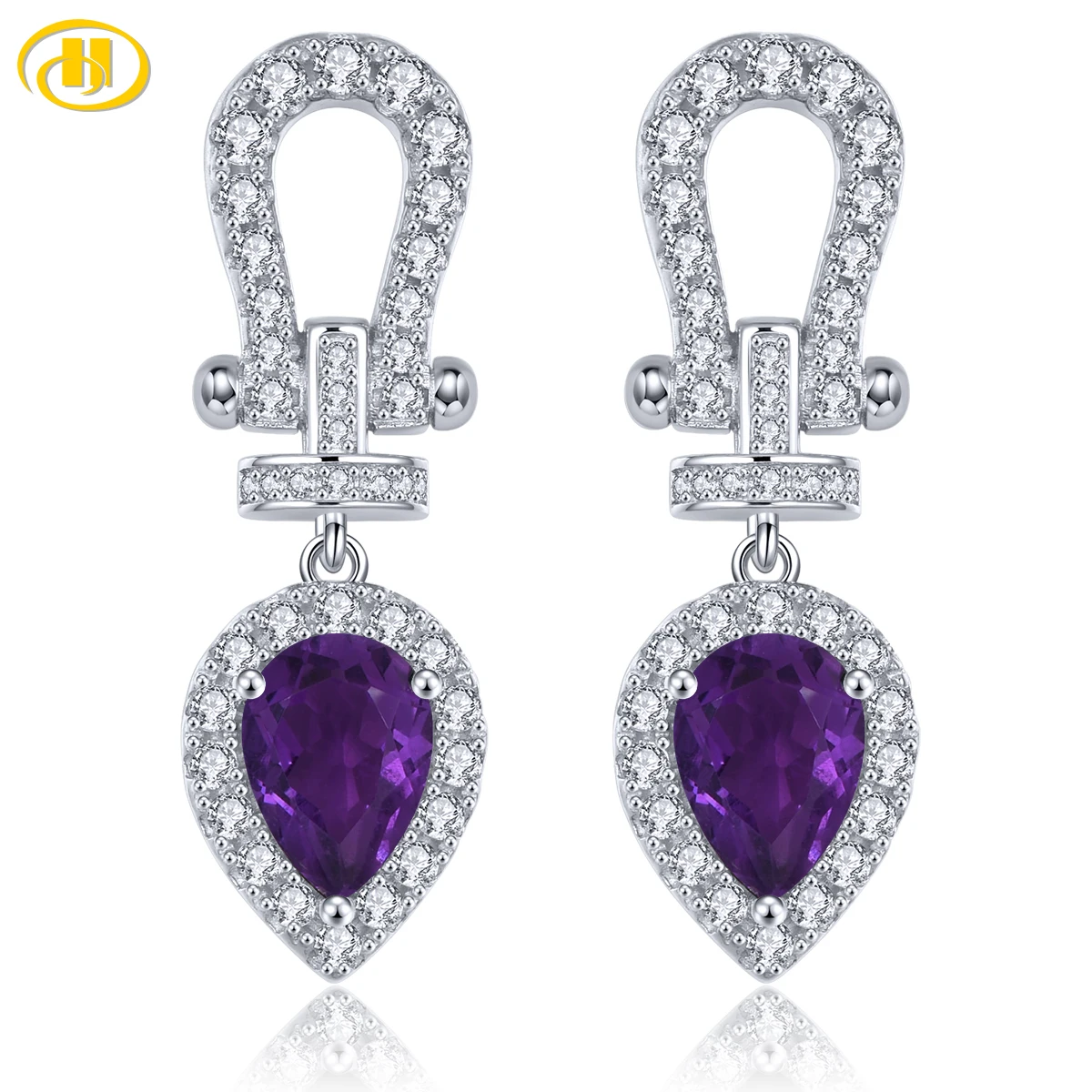 

Natural Amethyst Silver Rhodium Plated Earring 1.32 Carats Gemstone Classic Jewelry Design S925 Women Birthday Gifts