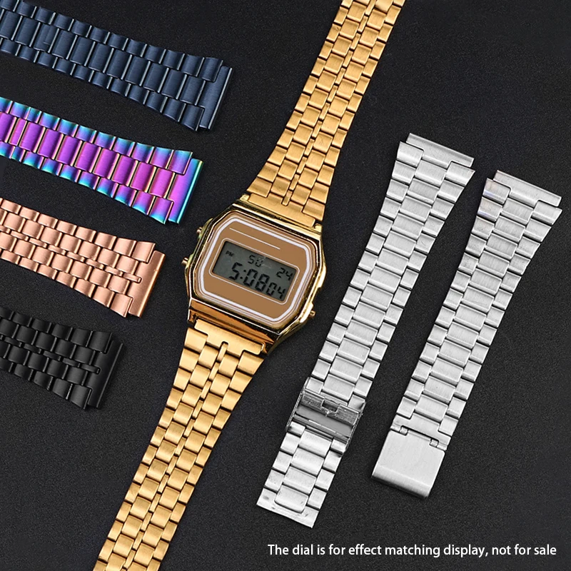 Vintage Small Square Metal Watch Band for CASIO A159w-n1 A158WA A168 Strap Stainless Steel Bracelet 18mm Wristband Accessories