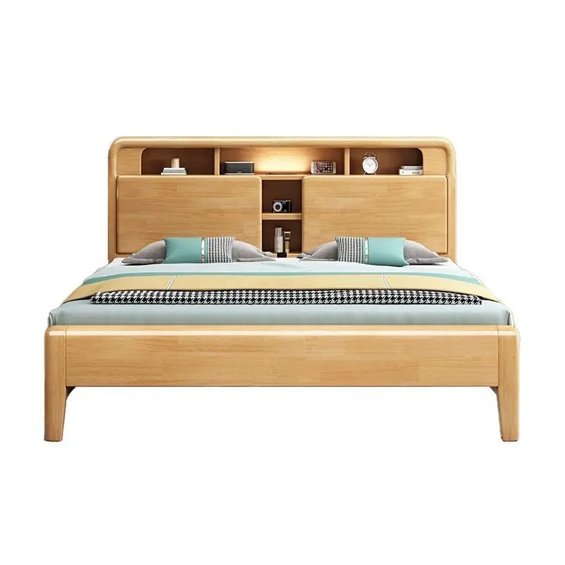 

Solid wood bed, simple and modern 1.8 meters, master bedroom 1.5m single bed 1.35 high box storage