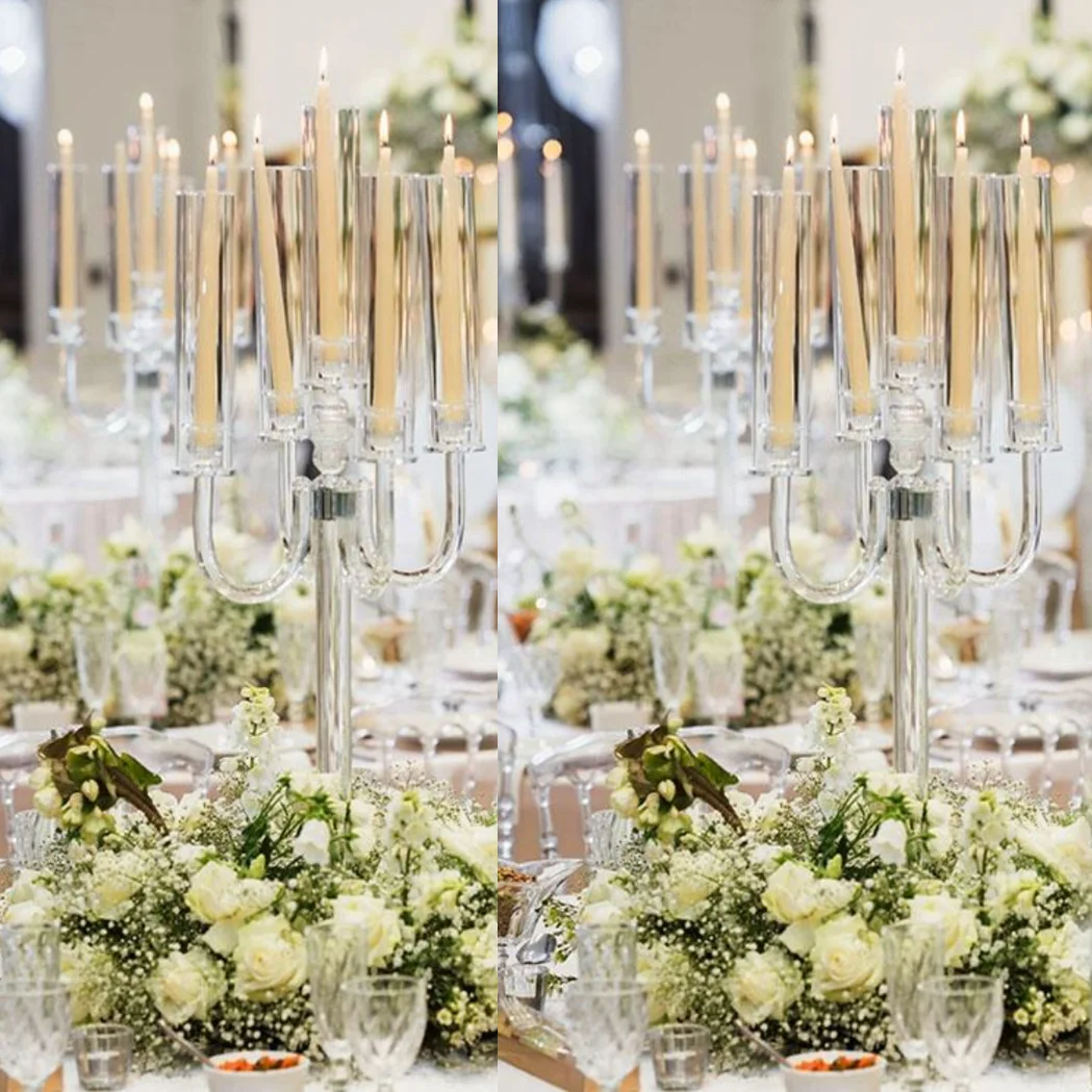 2-10pcs 90cm European glass Crystal Candle Holders 5 Arms Clear Candelabra Centerpiece for Wedding Table