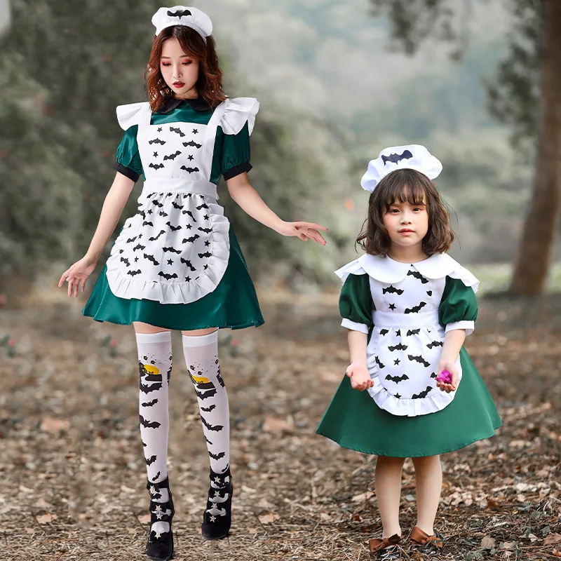 een Bat Print Cosplay Toneelkostuum Halloween Fly Matching Outfit Anime Maid orm Kinderkleding Polyestervezel