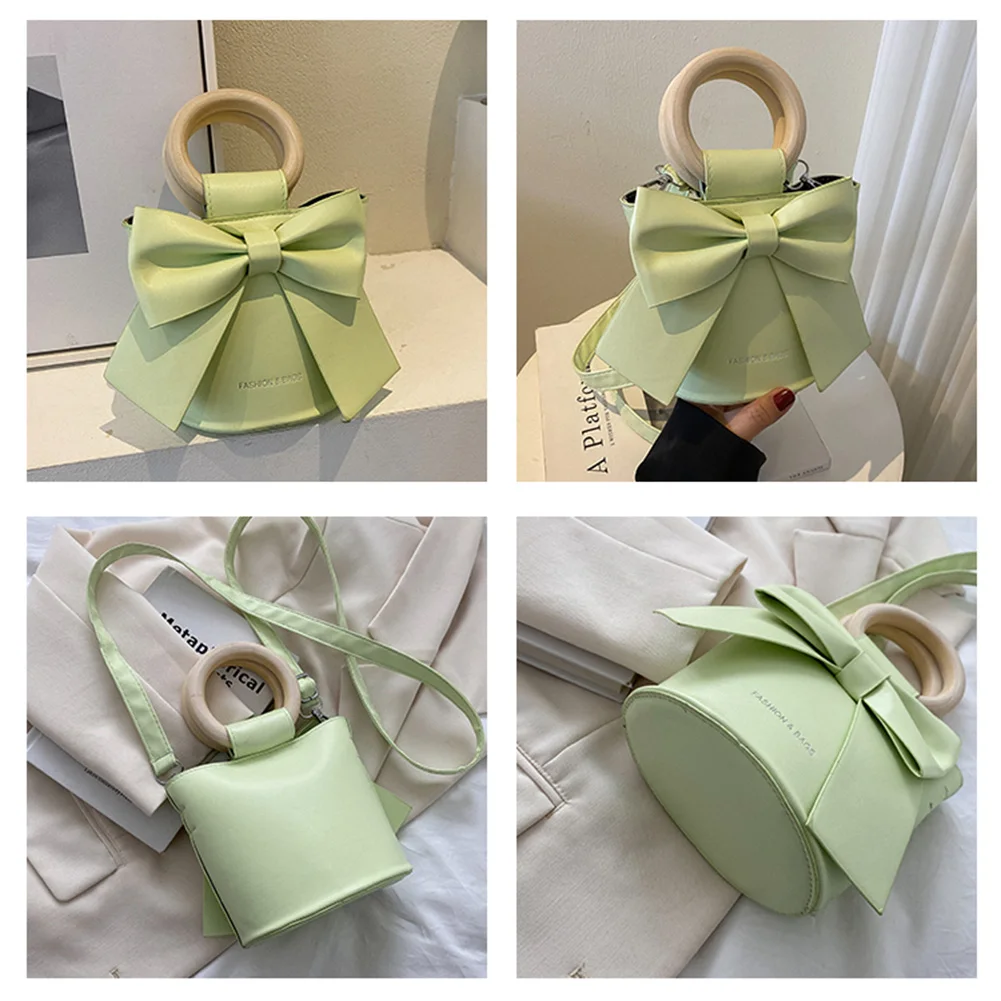 Sweet Bow Tie Designer Mini Shoulder Handbag Leather Bucket Crossbody Bag Women Fashion Luxury Brand Handbag Female Totes Purses