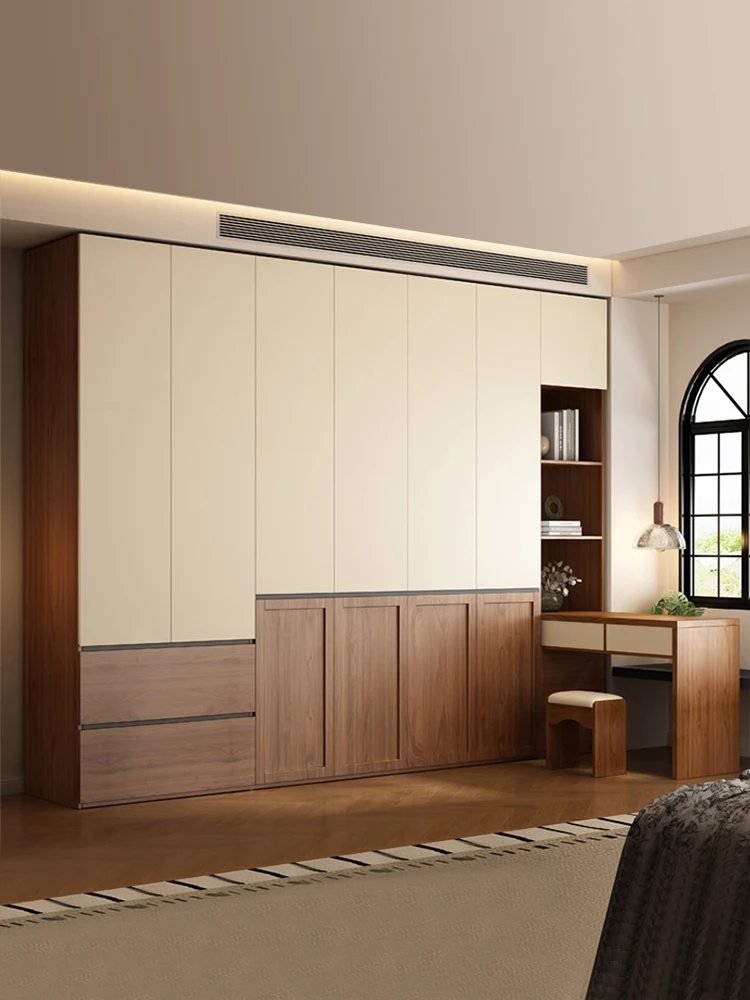 

Medieval segmented solid wood rattan wardrobe, one door to the top, free handle, modern simple desk, European pine board large w