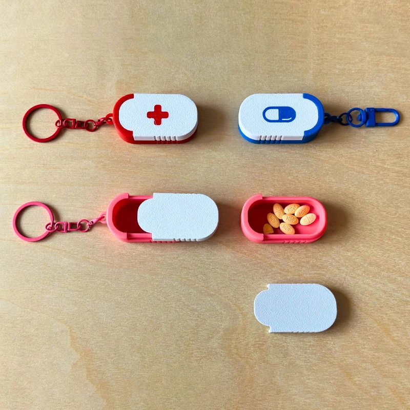 Mini Sliding Pill Box Keychain Medication Organizer Multiple Compartments Travel Pill Organizer Portable Pill Pod Tablet Case