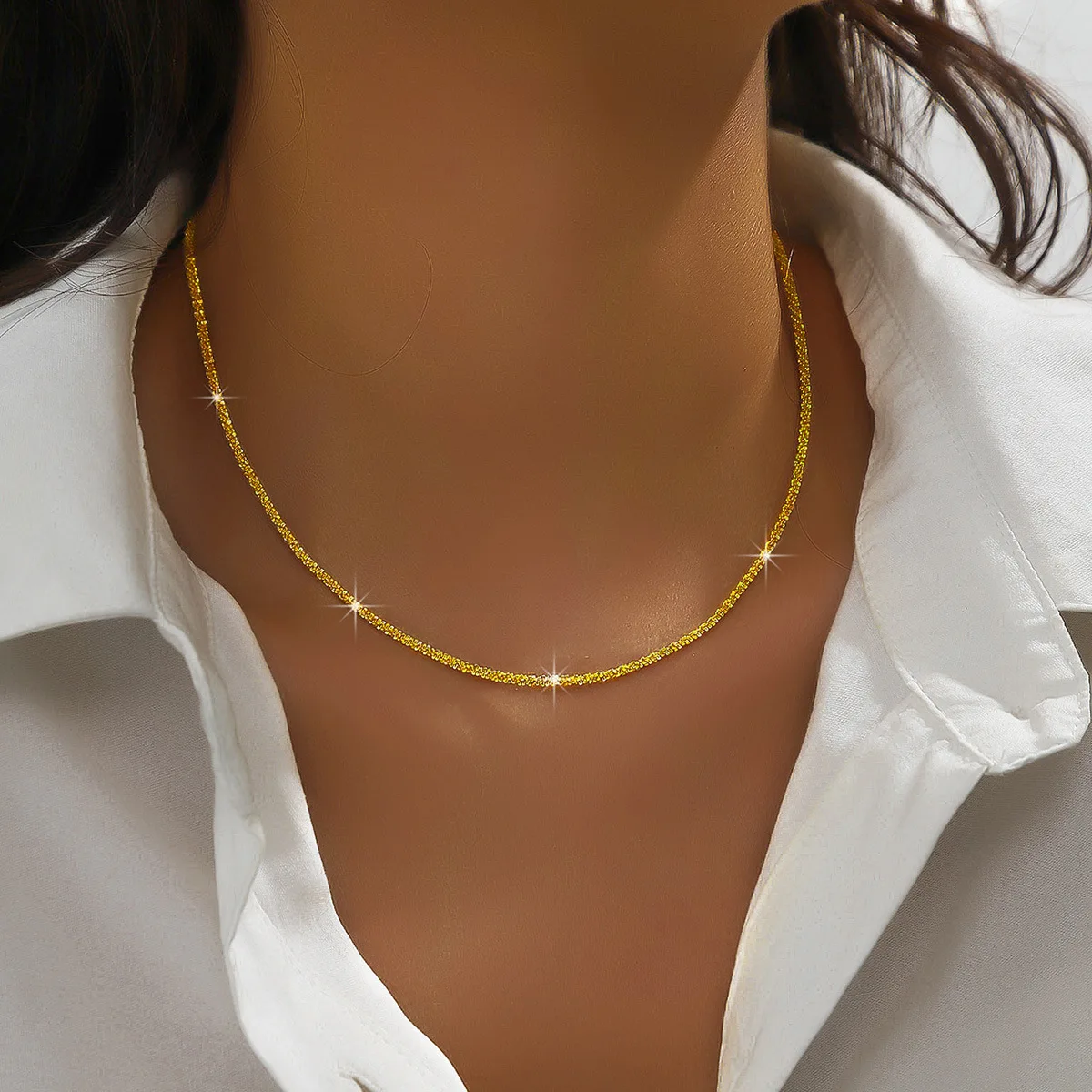 Silver Color Sparkling Necklace For Women Trendy Clavicle Chain Choker Girls Korean Wedding Party Jewelry Accessories