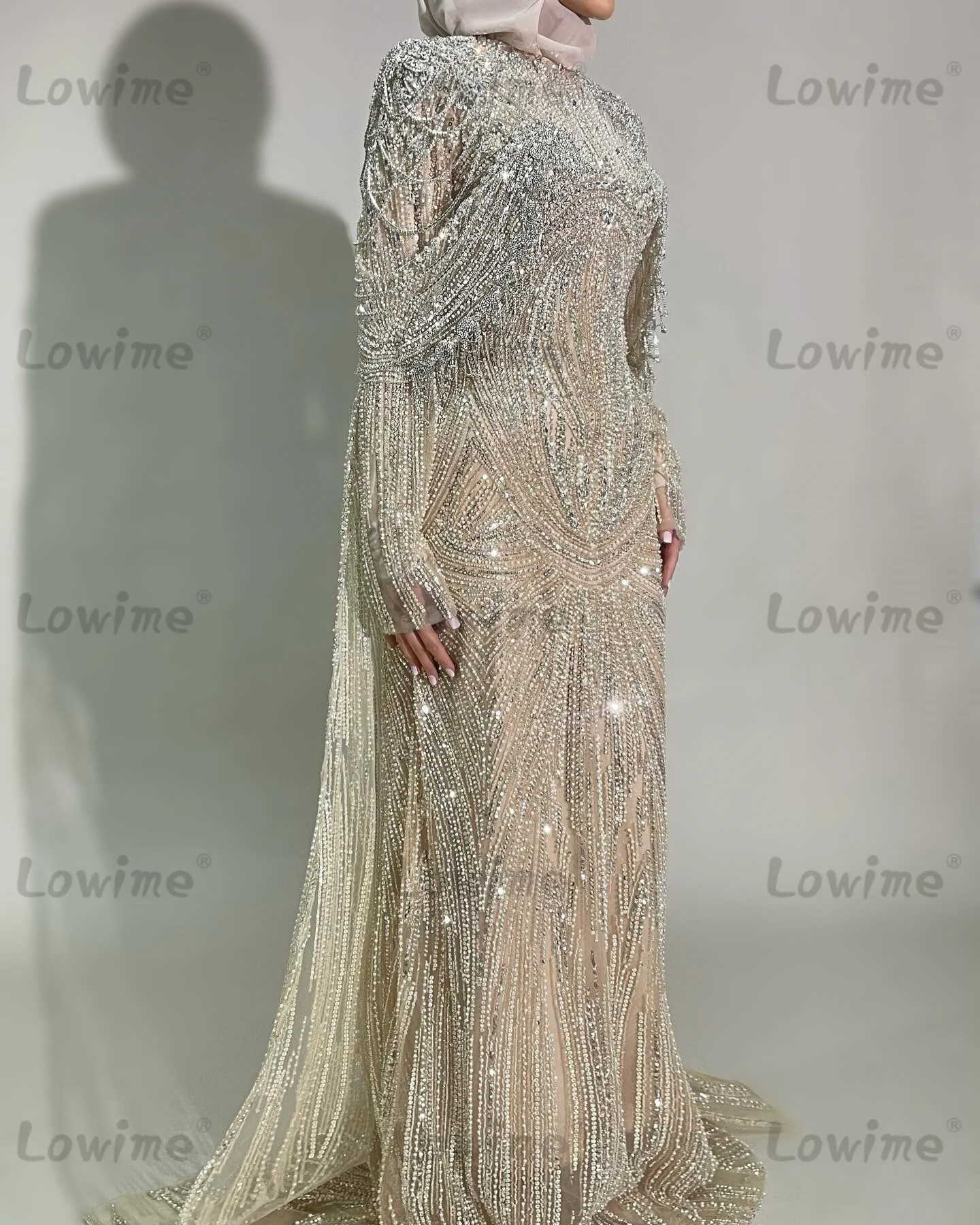 

Luxury Muslim Evening Dresses Heavy Beaded Tassels Crystal Cape Sleeves Prom Dress 2026 Customized Middle East Arabic Party Gown