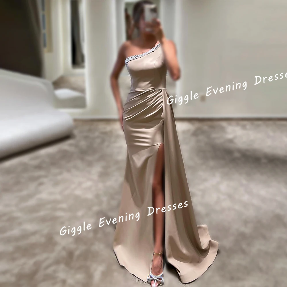 Giggle Halter Luxury Beading Party Gowns Satin فساتين سهرة Fashion New Arab Royal Floor-Length Slit Women Evening Dresses 2024