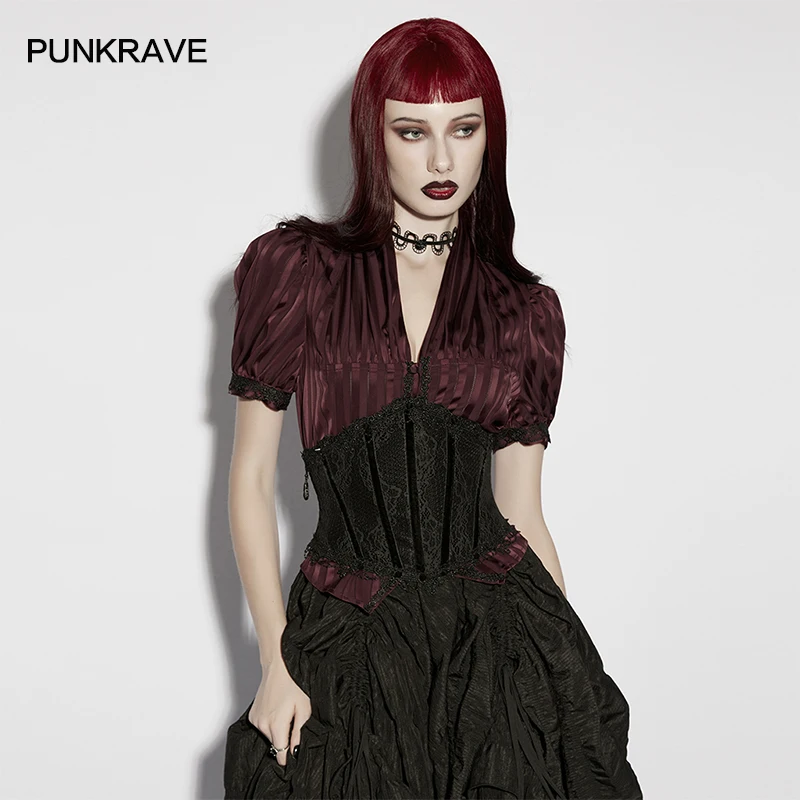 

PUNK RAVE Women's Exquisite Lace Embossing Perspective Gothic Corset Multi Segmentations Create Slim Waistline Accessories