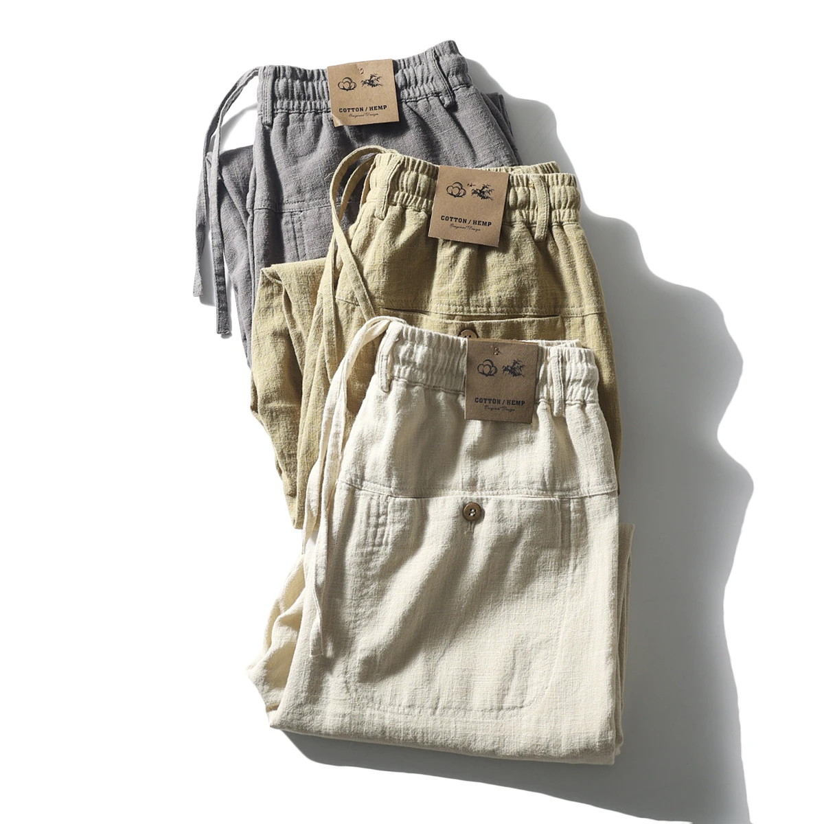 

Retro Japanese Sle Men's Summer Cotton Linen Straight Leg Thin Cotton Linen Seven-Foot Pants Breathable Casual Faion