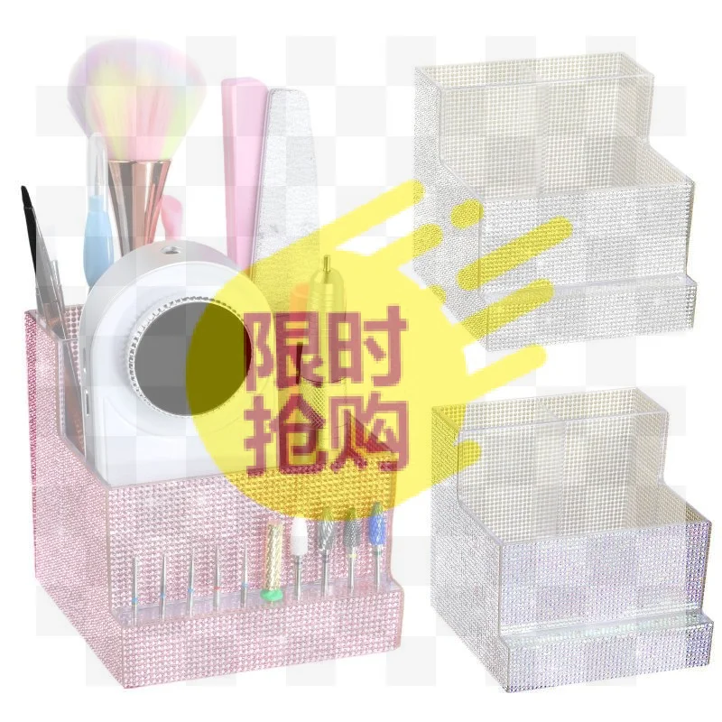 【HBA】1Pcs Large-Capacity Dual-Compartment Storage Box With 10-Slot Drill Bit Holder Rhinestone Nail Art Tool Organizer