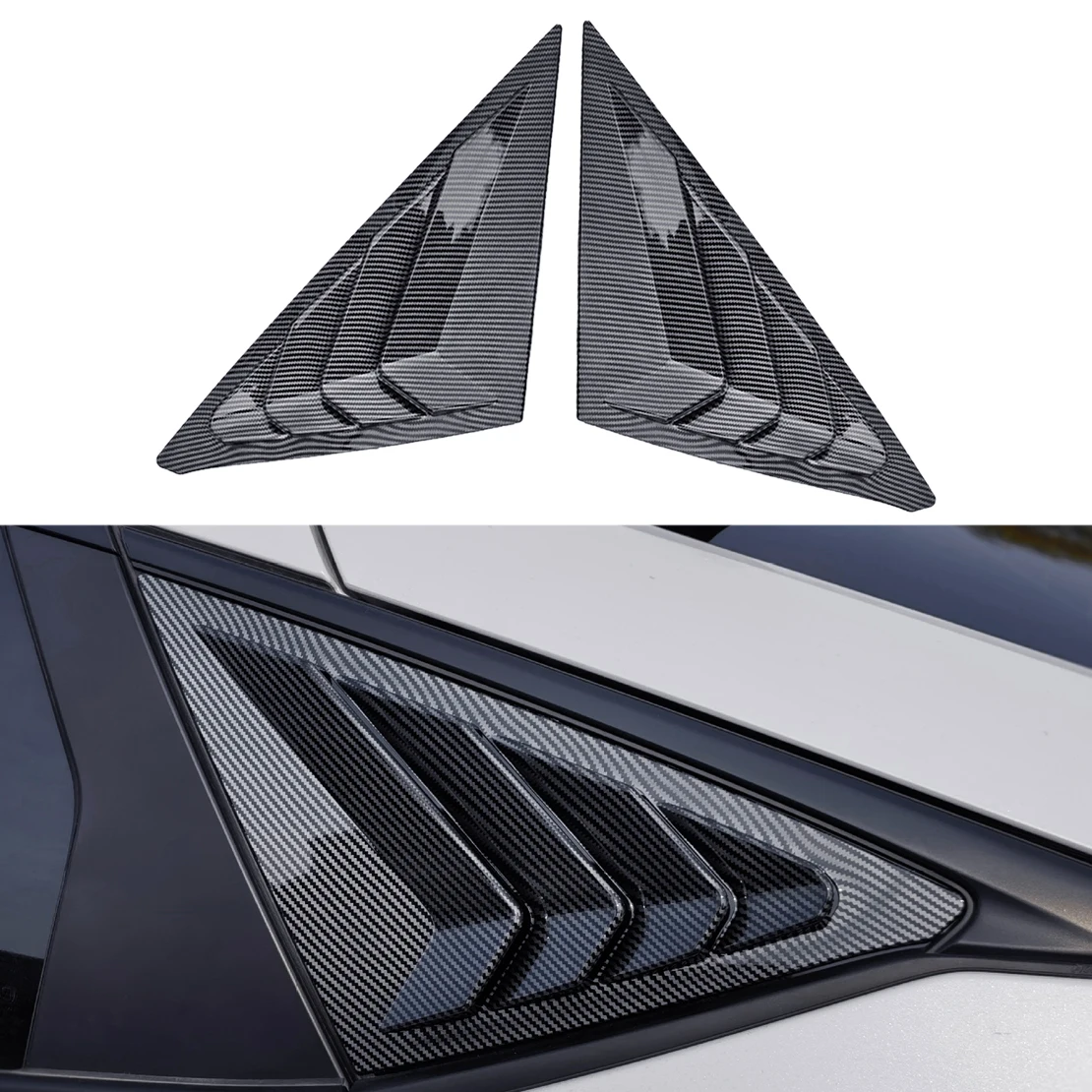 

1 Pair Carbon Fiber Style Left & Right Side Quarter Window Louver Shutter Cover Trim Fit for Honda Civic Hatchback 2022-2023 ABS