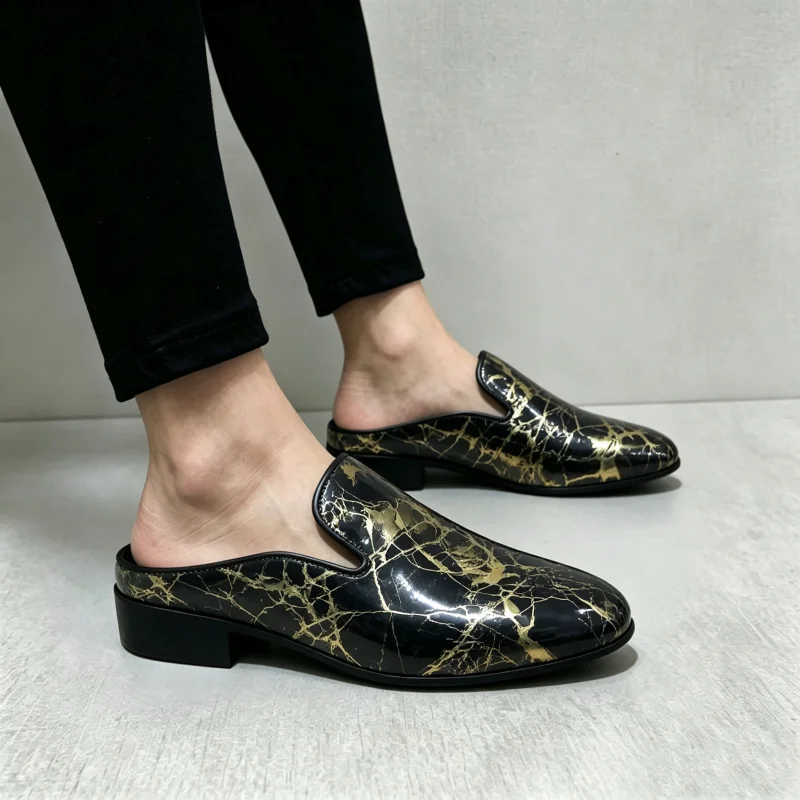 

Plus Size 40-50 Flat Mules Men’s Slip-On Business Casual Dress Leather Shoes – Formal Work Open-back Loafers Slippers for Office