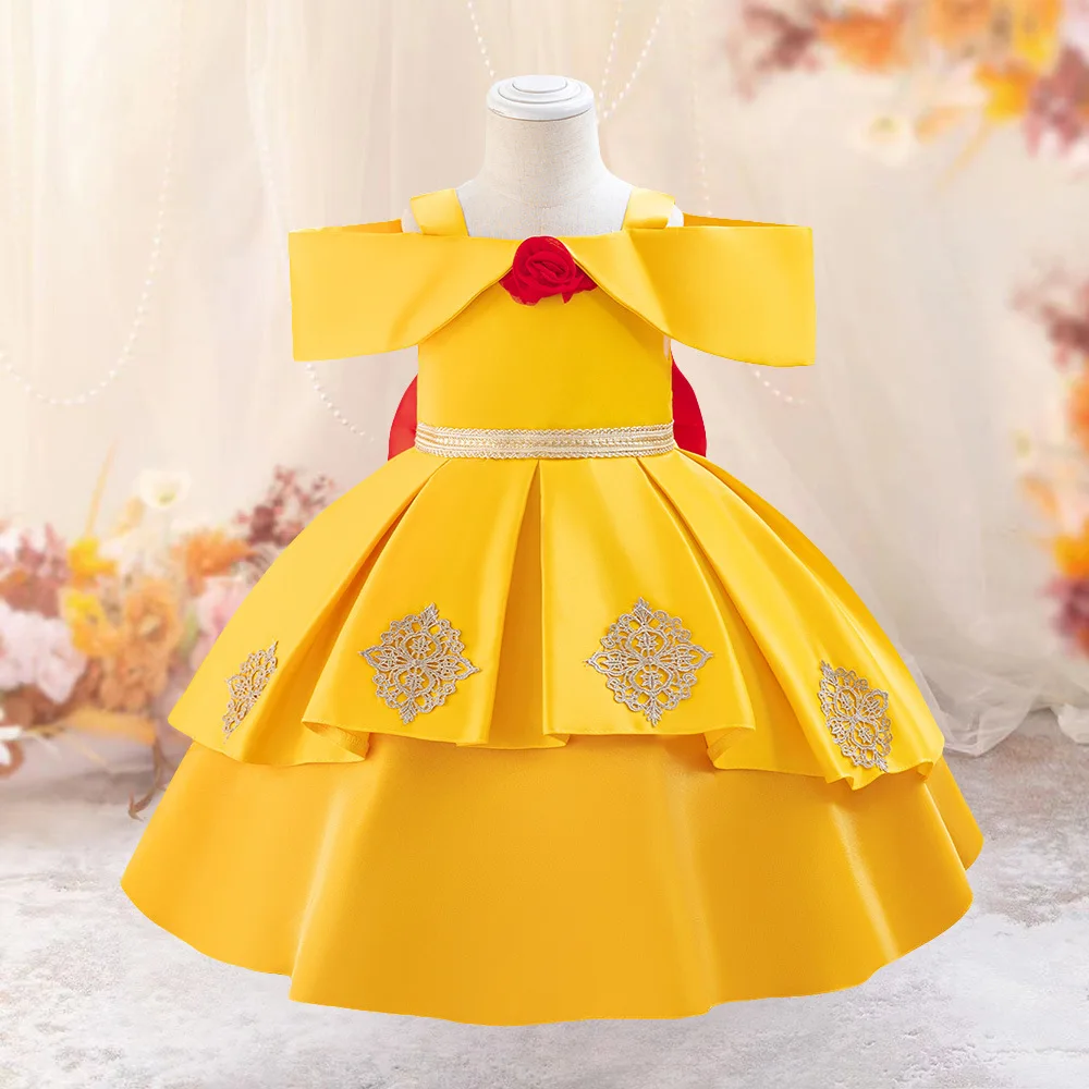 

6M-4 Years Baby Toddler Off the Shoulder Beauty and the Beast Bella Cosplay Dress Birthday Party Photography Dress