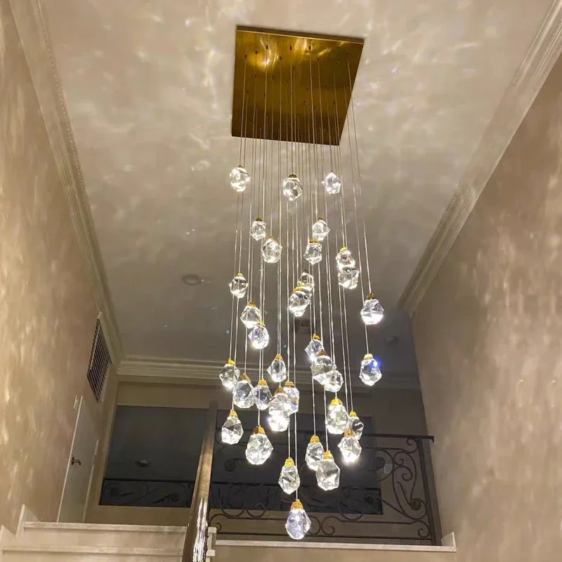 

YECTSKIdiamond crystal ball chandelier for staircase living room led cristal lamp modern home decor long gold light fixture