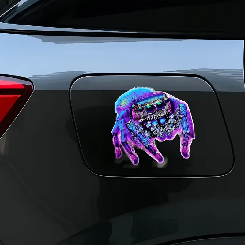 Neon Purple Blue Jumping Spider Gloss Waterproof Vinyl Sticker Glitter Eye Design For Car Laptop Metal Glass Ceramic Wood Decor