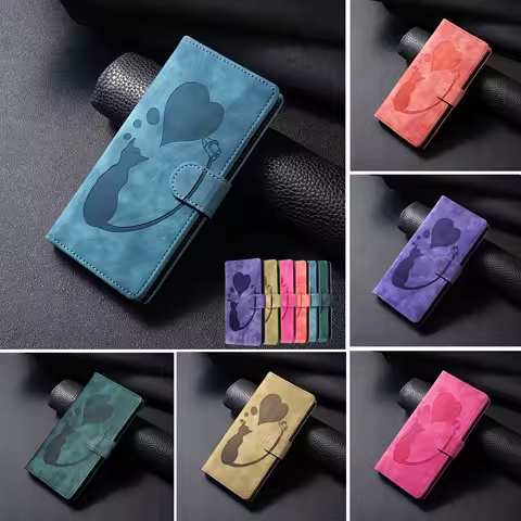 Flip Leather Cards Solt Wallet Book Case For Samsung Galaxy S24 Ultra S23 FE S22 Plus S21 A15 A25 A55 A35 A05S A54 Emboss Cat