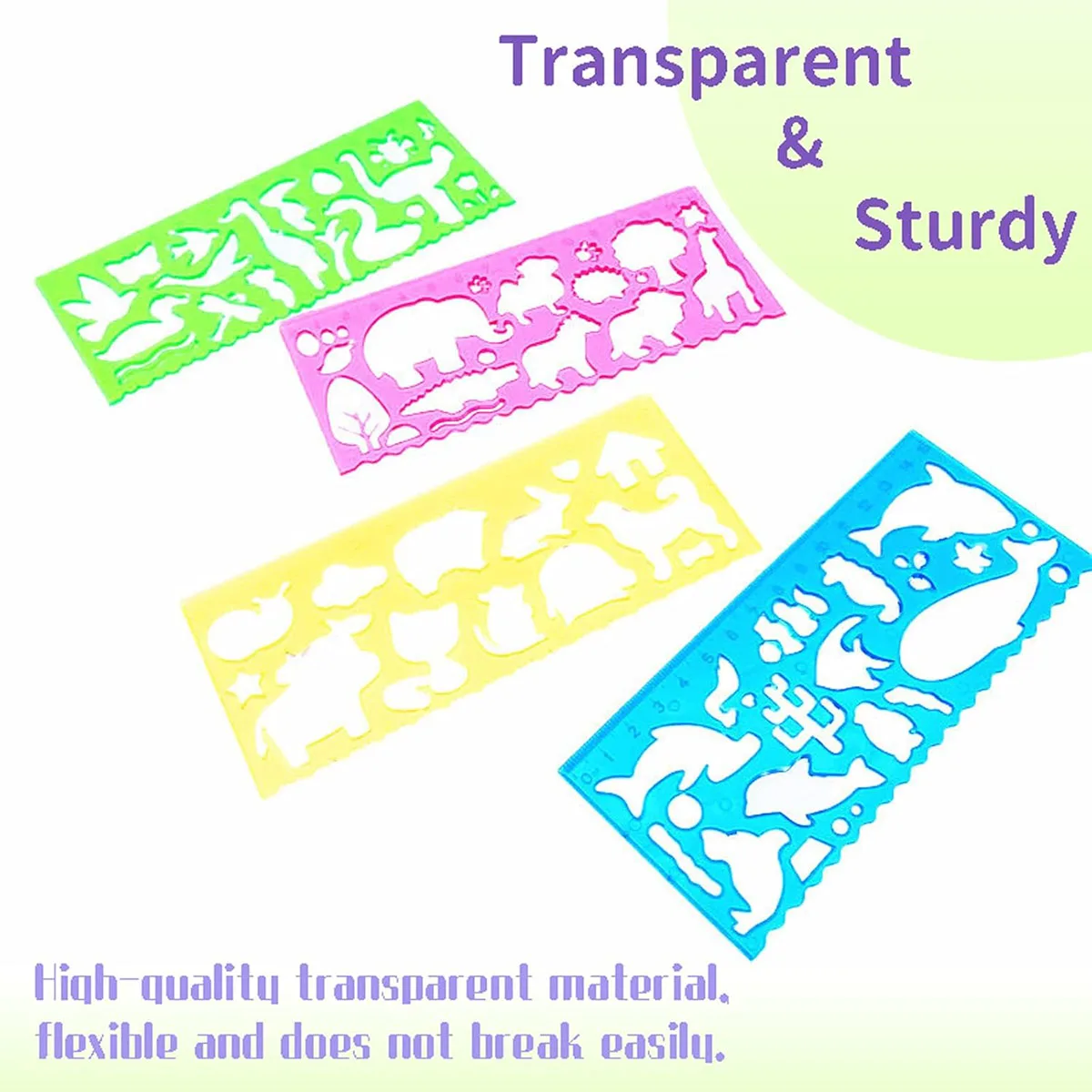 4 قطع مسطرة متعددة الوظائف متعددة الاستخدامات بأنماط لطيفة مختلفة، مسطرة رسم قرطاسية مبتكرة للطلاب