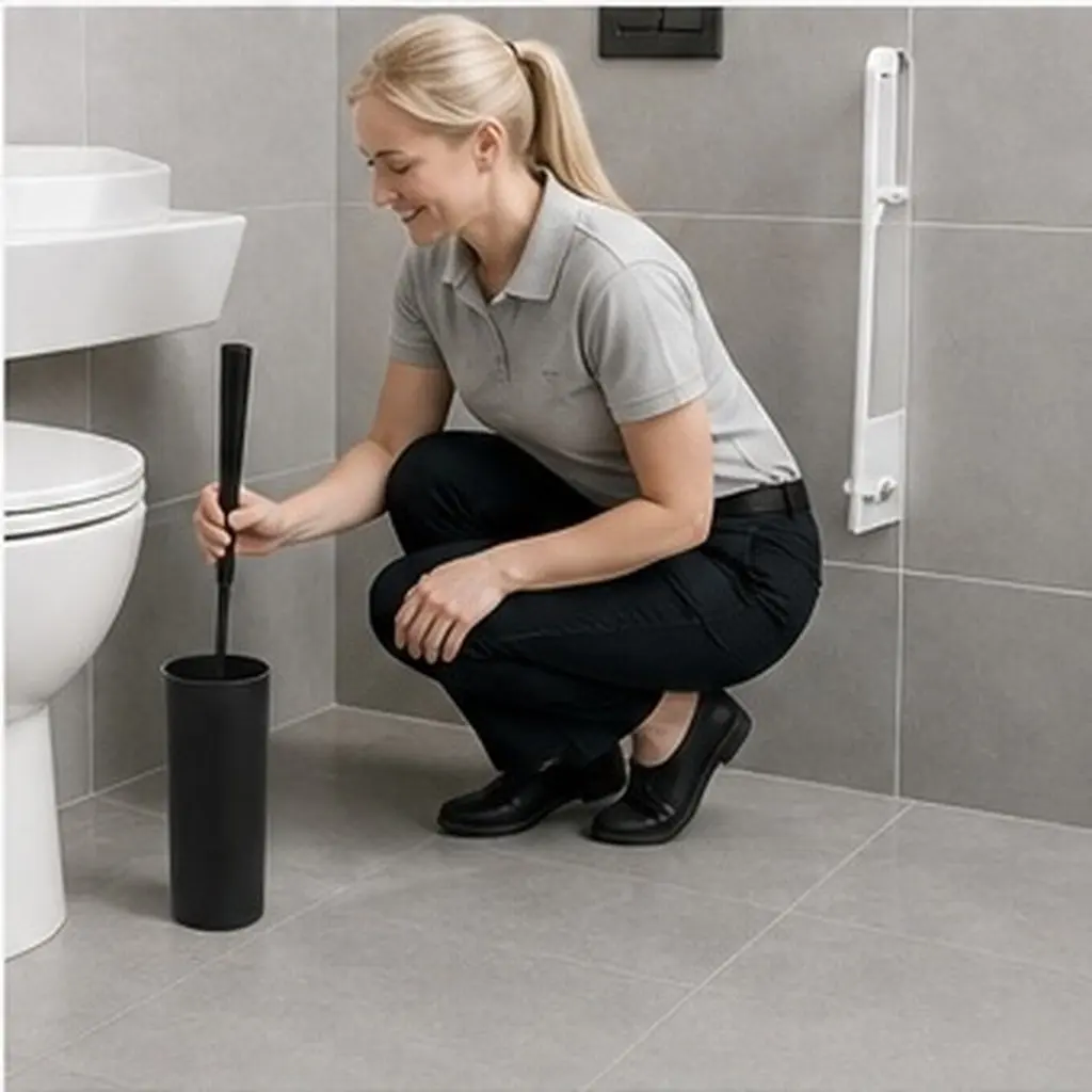 Toilet Brush and Cup Holder Set – Stable Plastic Bathroom Cleaning Tool with Scrubber Rack & Plunger Holder