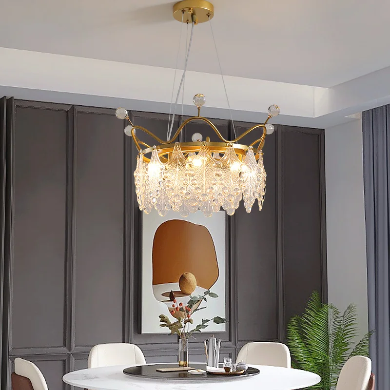Modern And Minimalist Living Room Pendant Light Luxury American Style Bedroom Crystal Crown Feather Pendant Light