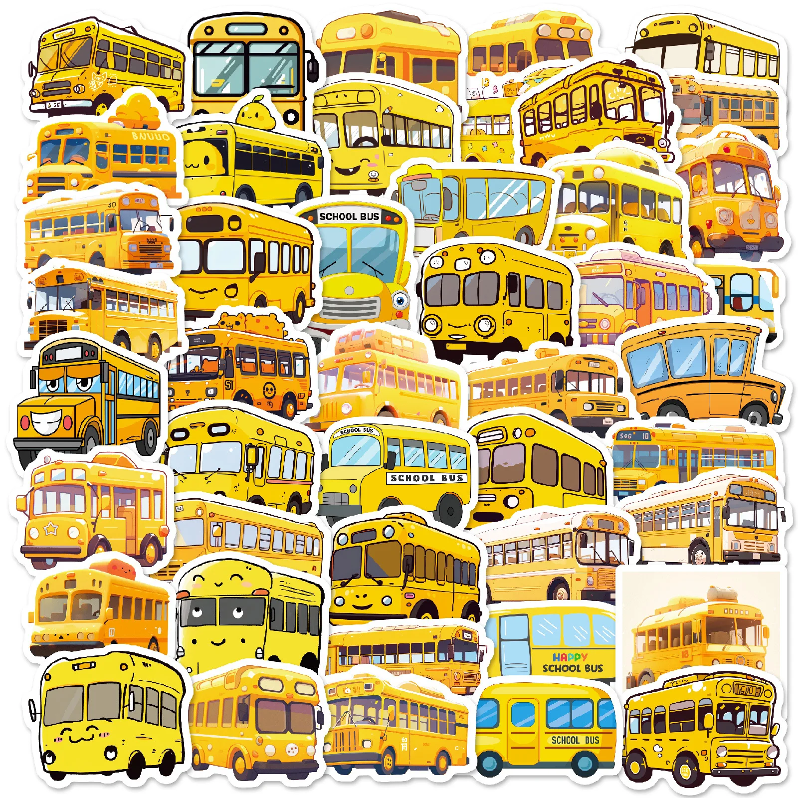 

10/50PCS Yellow School Bus Stickers Safety Transportation Cartoon Decals Kids Toys DIY Laptop Guitar Car Bike Skateboard Sticker