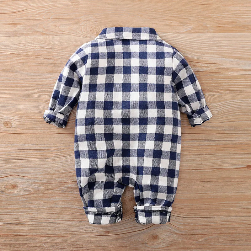 Long Sleeved Baby Jumpsuit For Newborns Casual Plaid Shirt For Soft And Comfortable 0-18m Spring And Autumn Boys And Girls