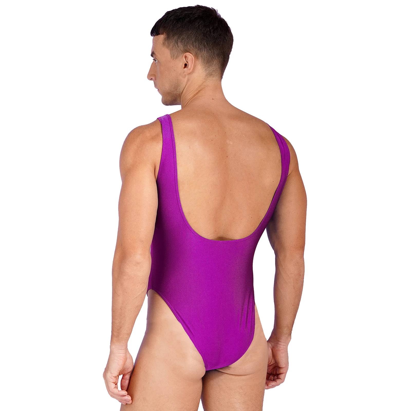 Mens Lingerie Stretch Solid Leotard Jumpsuit One-piece Swimsuits High Cut Bodysuit Swimwear Low Back Swimming Bathing Suits