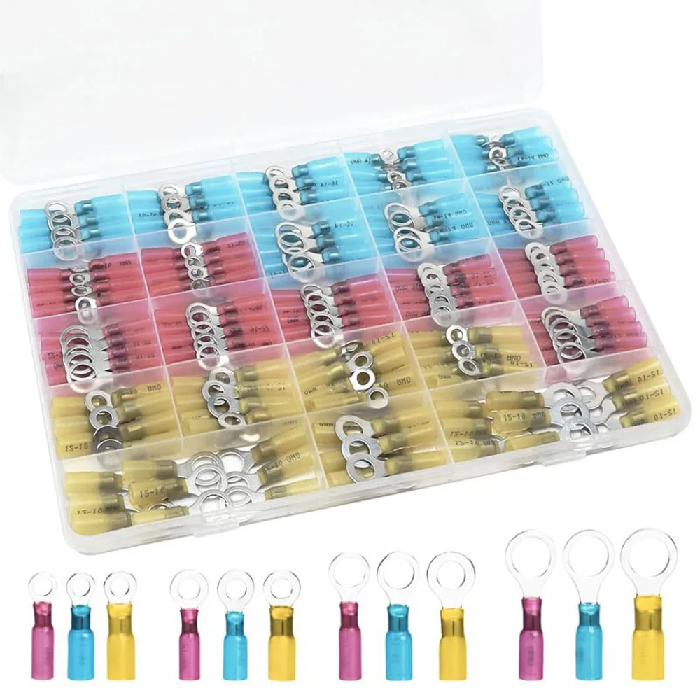 220 PCS Heat Shrink Wire Connectors, 22-10 AWG Ring Terminals Waterproof, 22-10 AWG Wire Terminals #10 1/4