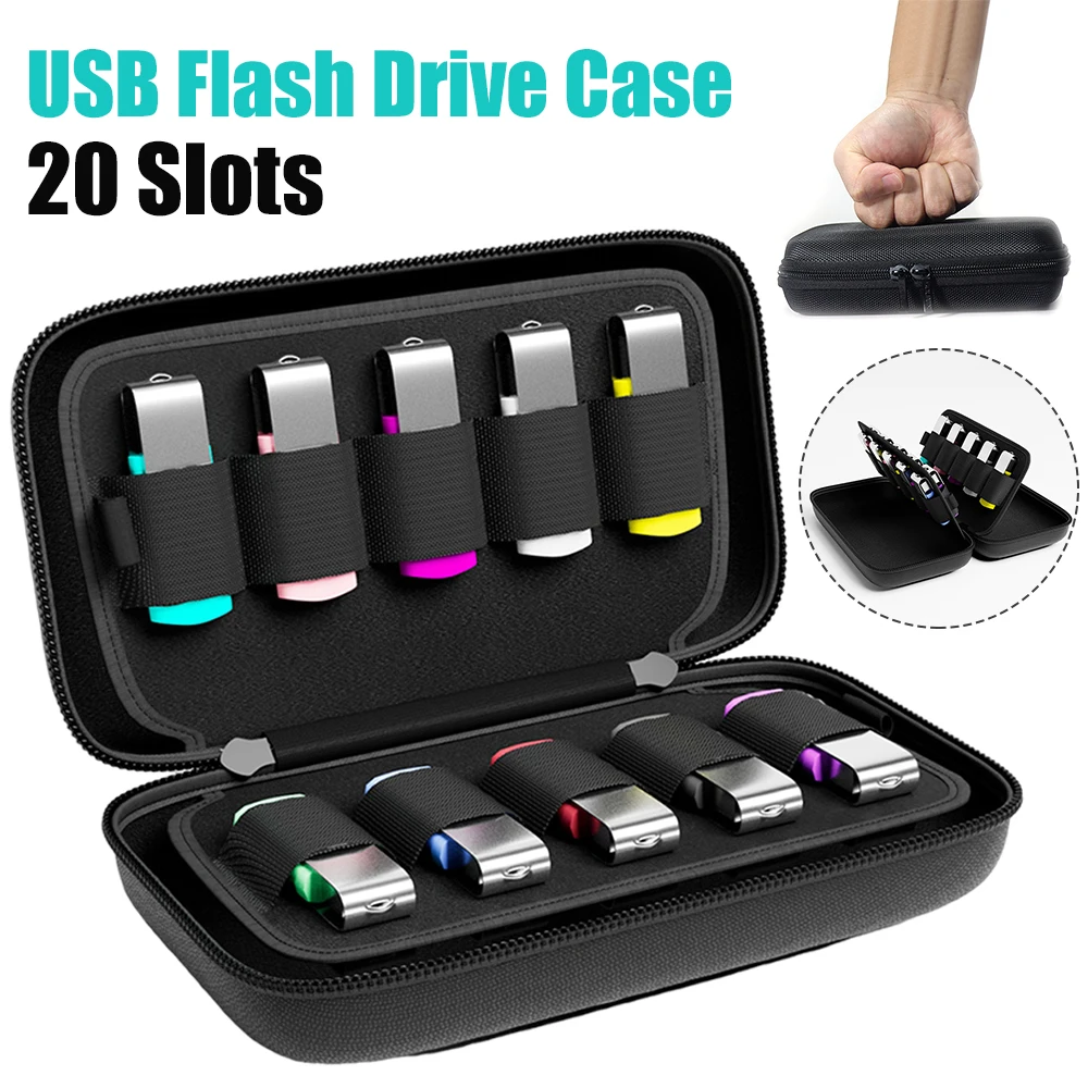

20-слотовый чехол для флэш-накопителя USB, пылезащитный жесткий чехол для хранения USB-накопителей, противоударный нейлоновый держатель для флэш-накопителя из ЭВА, органайзер