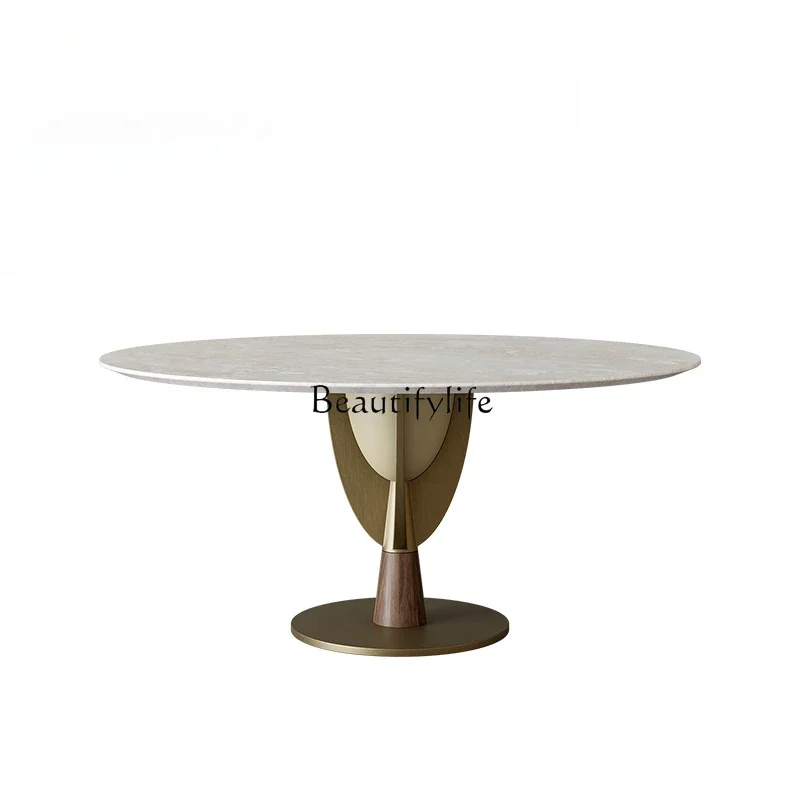 Natural marble dining table Italian modern simple light luxury creative luxury stone round table