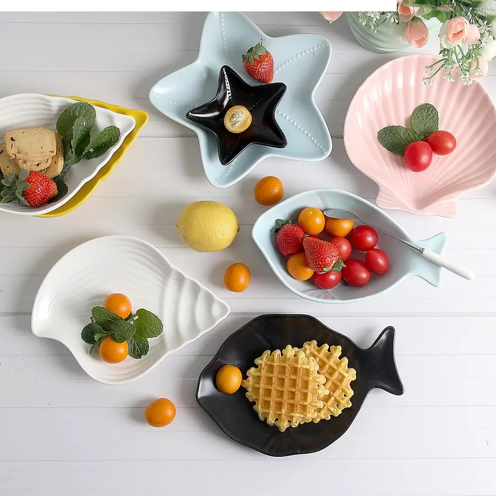 Ceramic Marine Series Cutlery Set / Children Cartoon Style Color Starfish Fish Plate Salad Bowl Kitchen Tableware