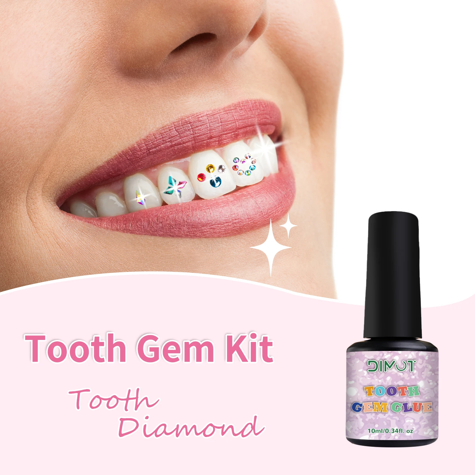 Tooth Jewelry Kit DIY Teeth Gems Kit With Glues And Light Teeth Clear Precious Stone Jewelry Decoration Glittering Tooth Gem Kit
