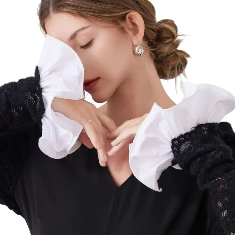 Ruffle Trim Detachable Collar Arm Cuff Sleeves for Women Formal Dress Sweater 6XDA