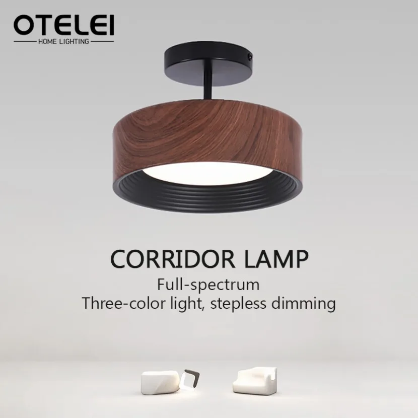 

Nordic LED Ceiling Light Walnut Wood Grain Aisle Lamp Modern Living Room Bedroom Balcony Indoor Lighting Home Decor Ceiling Lamp