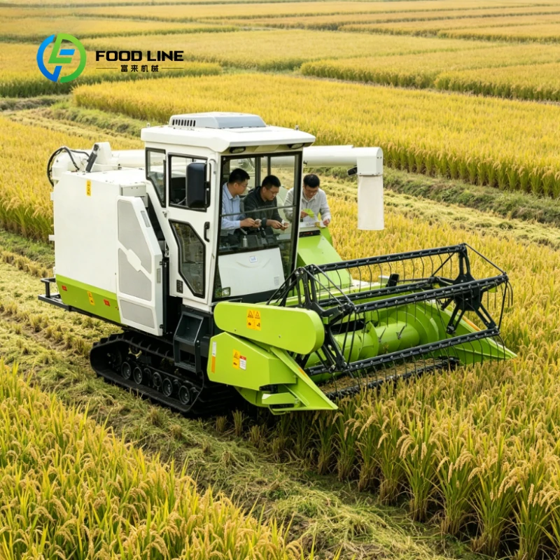 Customized Agricultural Full Feed Combine Harvester Vertical Axis Threshing Roller Crawler Rice Wheat Harvester