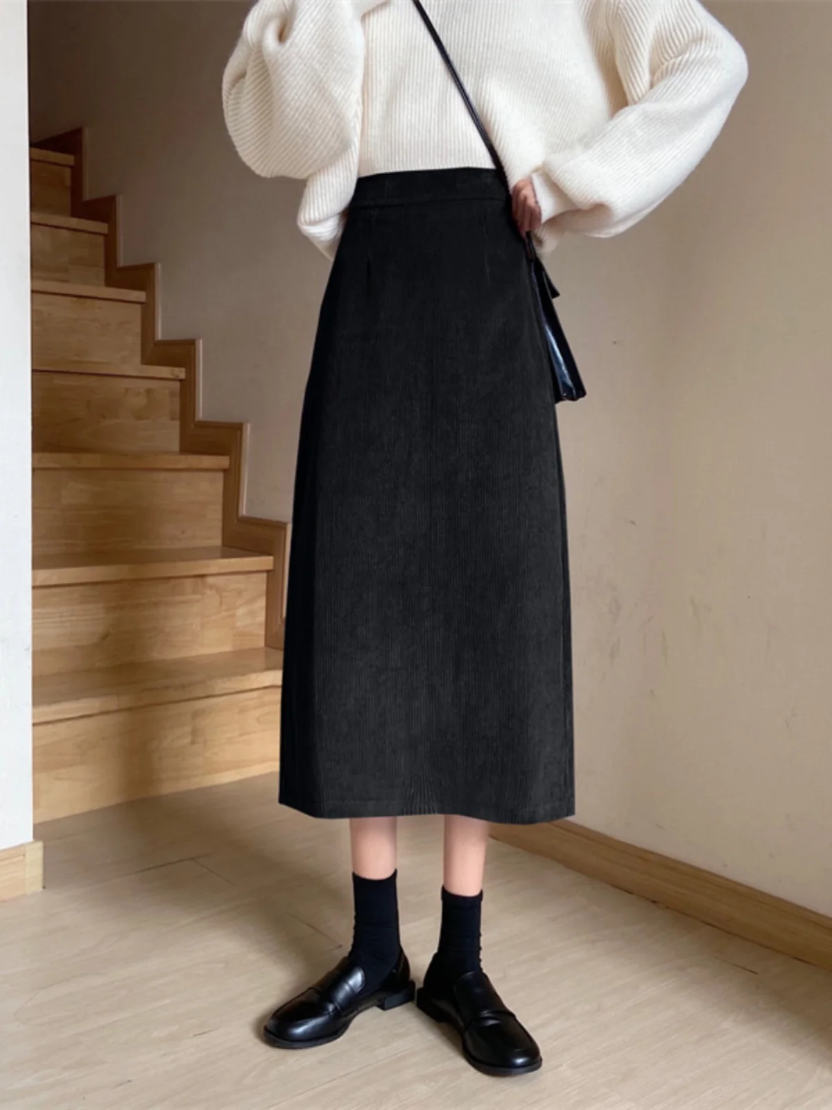 Purple Velvet A-Line  Skirt Women's Spring Autumn plus Size High Waist Long Split Design Comfortable Fit Office Wear