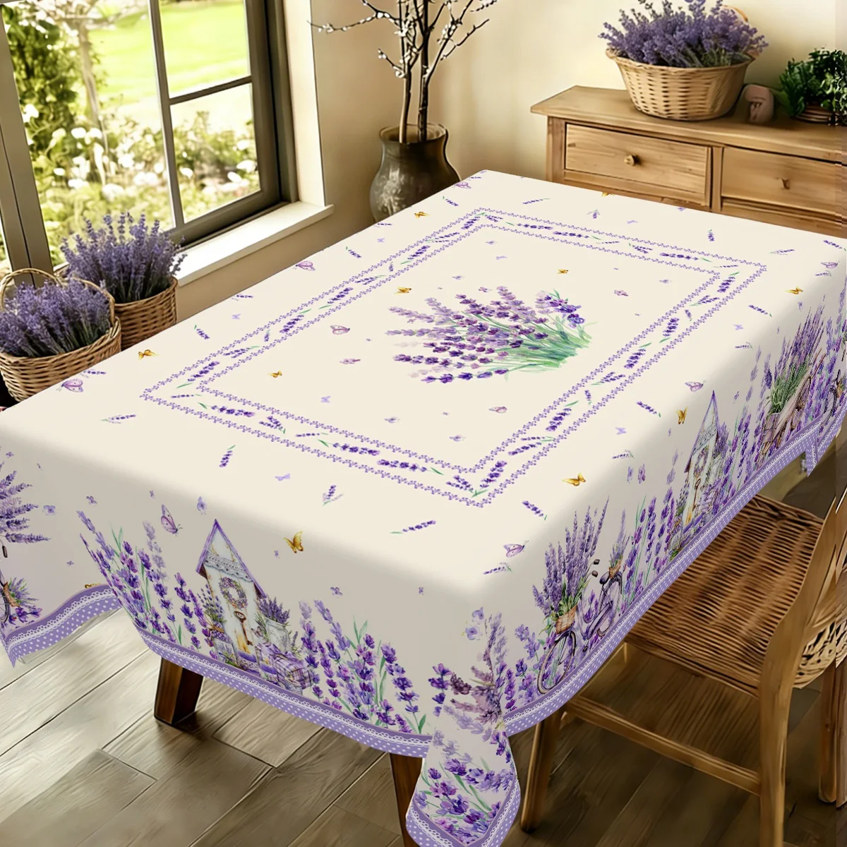 Mantel Rectangular Floral Morado Lavanda para Primavera, Mantel con Flores de Verano para Decoración de Mesa de Comedor, Decoración para Fiestas de Cumpleaños y Bodas