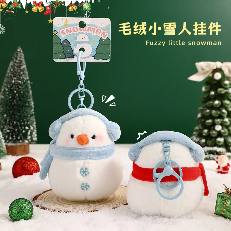 Christmas Fluffy Snowman Toy Keychain Cute Cartoon Snowmen Doll Plush Pendant Keyring Kawaii Backpack Soft Decoration Xmas Gift