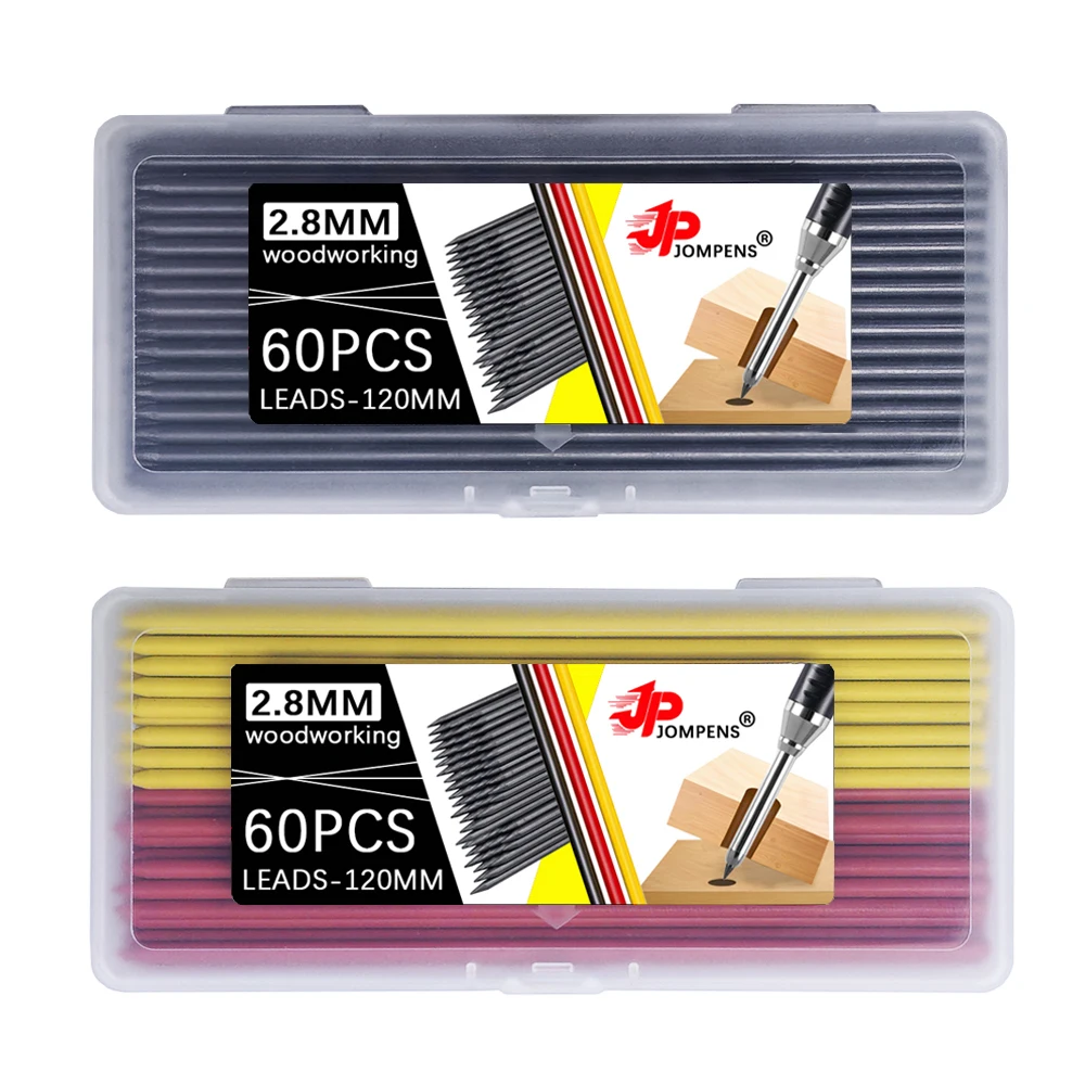 60Pcs/Box Large Capacity 2B Woodworking Mechanical Lead Core Black Yellow Red 2.8mm  Marking Architectural Painting Pencil Lead